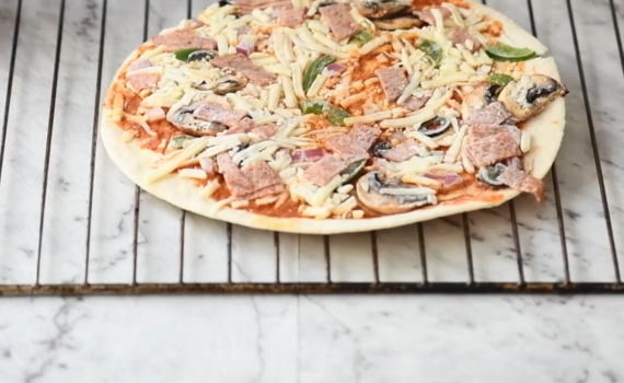 Frozen mini pizza in toaster oven