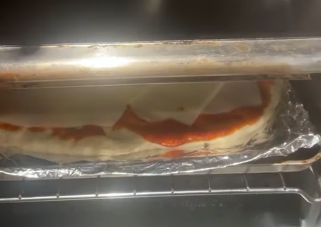 Homemade pizza in toaster oven